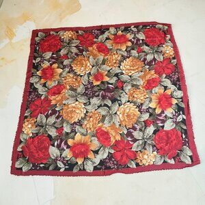 Vintage Red Cottage Floral Challis Large 45" Square Scarf